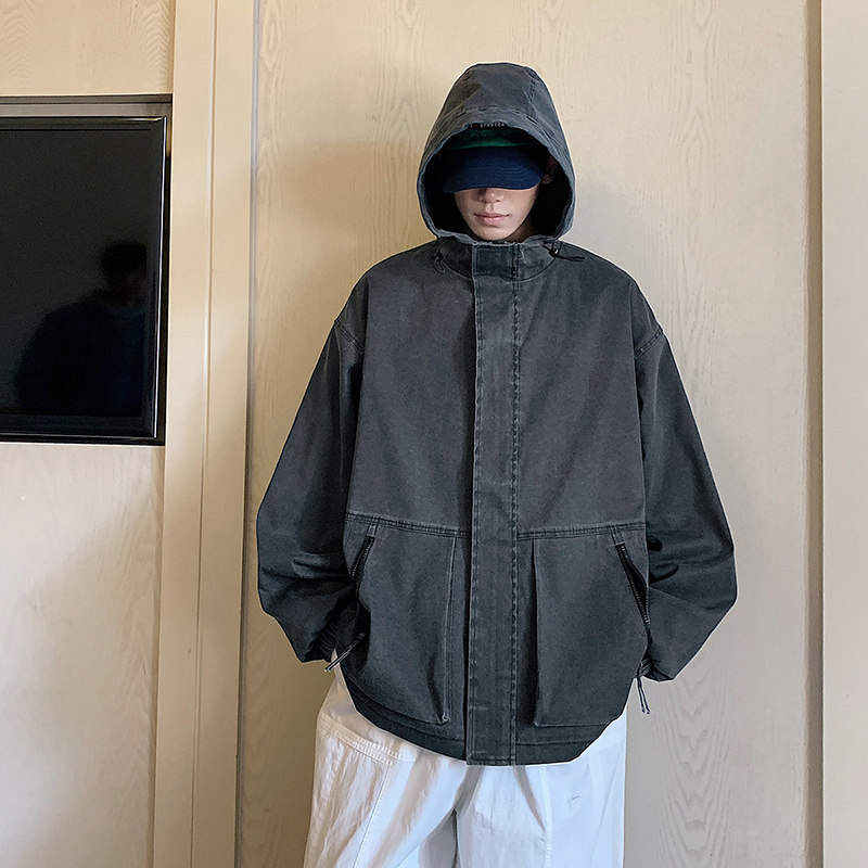 港风A连帽牛仔工装大口袋拉链设计夹克外套JN81032-P108,男装夹克,电商A005A