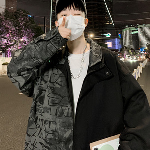 港风C春装新款小众设计感拼接涂鸦夹克美式痞帅外套J8105-P88图片