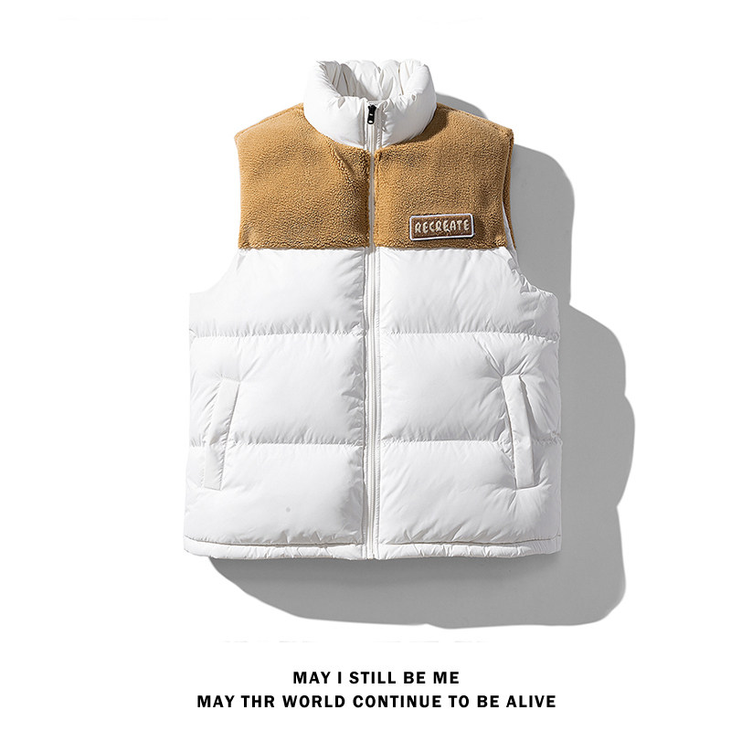 得物白底C奶咖色棉服马甲男羊羔毛拼接背心A005A-MN8817-P78,男装背心/马甲,电商A005A