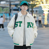 港风B美式复古菱格棉服男棒球服棉衣A005A-MN8718P105控138，男装棉衣，电商A005A