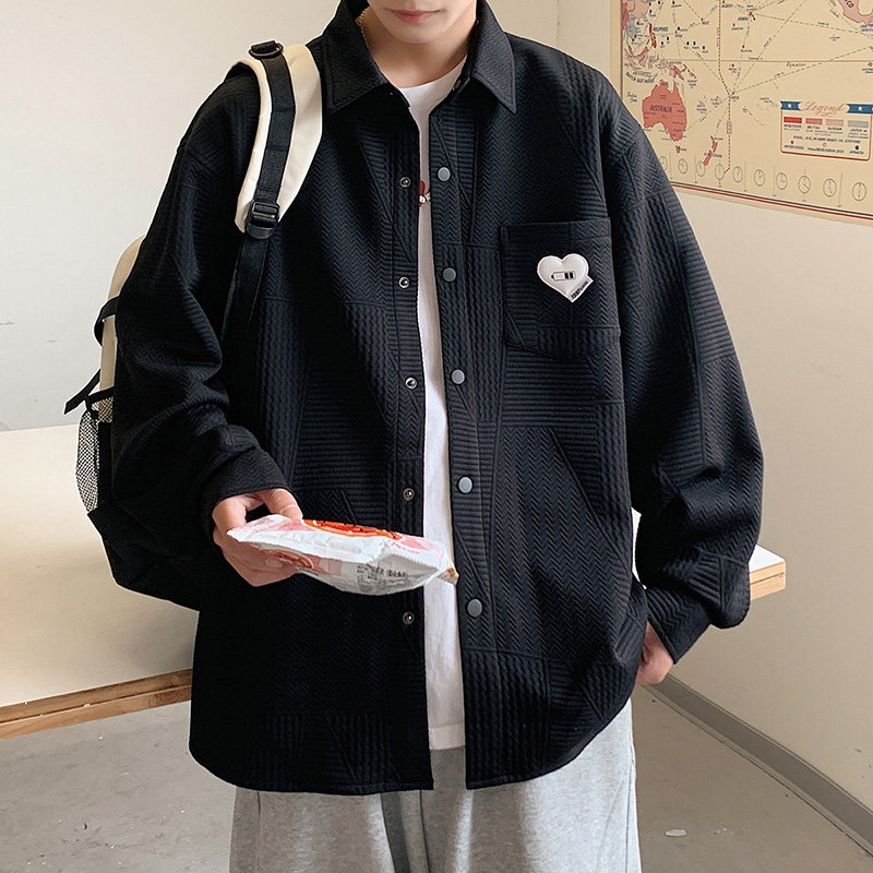 港风D克莱因蓝宽松压花衬衫外套夹克A005A-JN8660A-P60控88,男装夹克,电商A005A