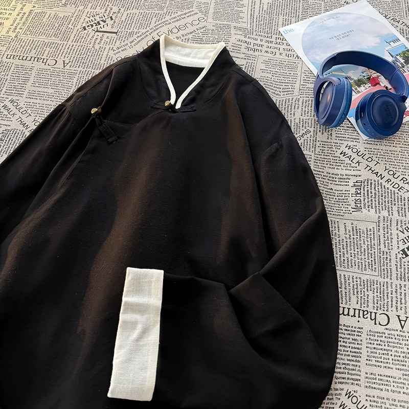 新中式H斜襟盘扣亚麻棉麻中山装立领衬衫夹克外套JK23-P98控118,男装夹克,电商A005A