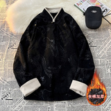 新中式G斜襟龙纹灯芯绒中山装夹棉加厚外套棉衣JK1020-P135控158，男装棉衣，电商A005A
