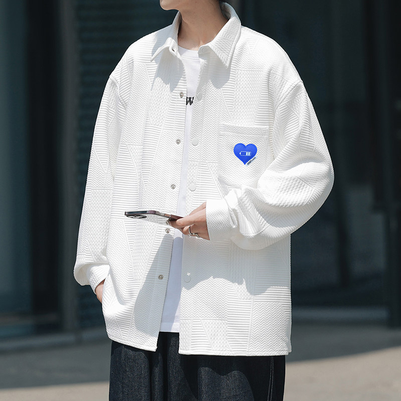 港风D克莱因蓝宽松压花衬衫外套夹克A005A-JN8660A-P60控88,男装夹克,电商A005A