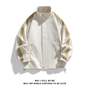 美式高街A复古麂皮绒两条杠痞帅撞色棒球服夹克运动外套86011-P98图片