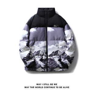 得物白底B雪山印花登山户外冲锋衣羽绒棉衣A005A-M8066P115控148图片
