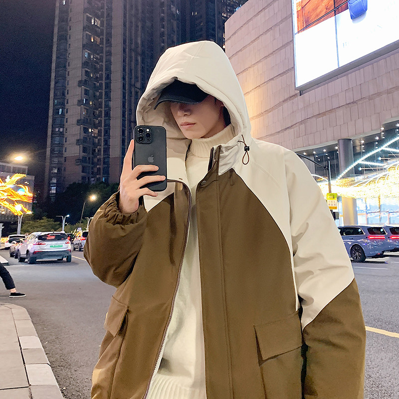 冬季外套男G工装大口袋拼色连帽羽绒加厚棉衣服冲锋衣88022-P118,男装棉衣,电商A005A