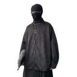 新中式F风缎面提花暗纹立领小众金属扣盘扣衬衫男CS13-P80控98，男装衬衫，电商A005A