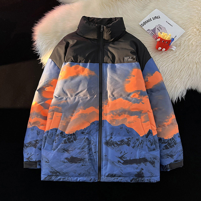 毛毯平铺A雪山印花登山户外冲锋衣羽绒棉衣A005A-M8066-P115控148,男装棉衣,电商A005A