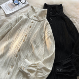 新中式E高领打底衫复古肌理感褶皱翻领衬衫立领长袖CS21-P68控88，男装衬衫，电商A005A