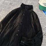 新中式E高领打底衫复古肌理感褶皱翻领衬衫立领长袖CS21-P68控88，男装衬衫，电商A005A