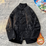 新中式F斜领盘扣龙纹暗花灯芯绒羊羔毛夹克棉衣服JK19-P135控158，男装棉衣，电商A005A