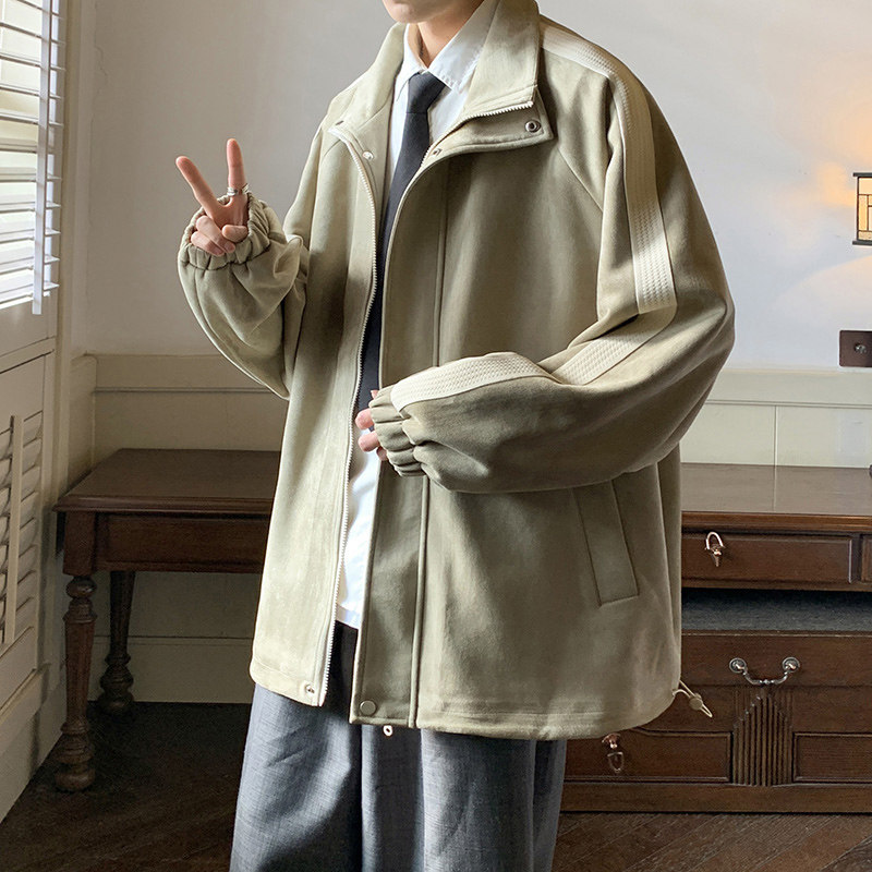 美式高街D复古麂皮绒两条杠痞帅撞色棒球服夹克运动外套86011-P98,男装夹克,电商A005A