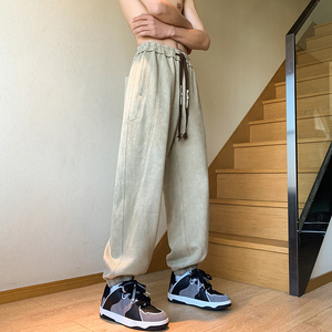 港风B宽松重磅麂皮绒束脚裤痞帅男81065-P68,国风艺术馆穿搭男夏季图片