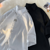 新中式风E缎面提花暗纹立领小众冰丝金属扣衬衫男CS32-P78控98，男装衬衫，电商A005A