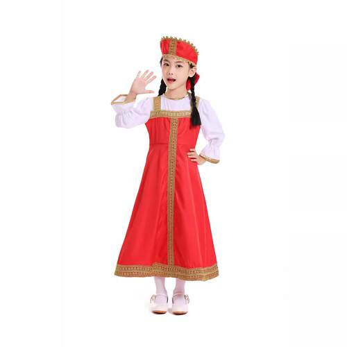 俄罗斯名族传统服装COS红色假两件连衣裙莫斯科文化节舞台演出服