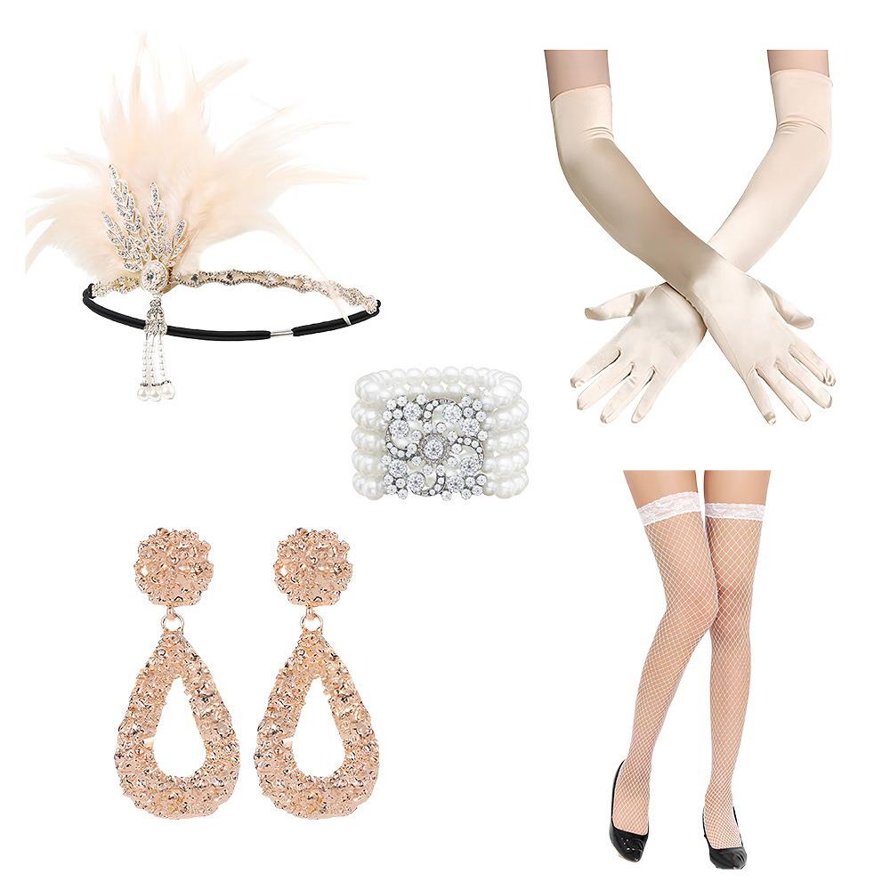 1920s flapper girl派对欧美角色扮演服饰套装性感黑色毛条道具