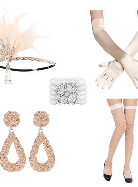 1920s flapper girl派对欧美角色扮演服饰套装性感黑色毛条道具