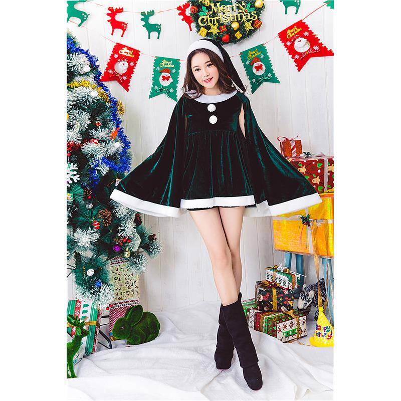 欧美热销圣诞老人服装 女孩圣诞服饰连帽圣诞套装 成人女款带披肩