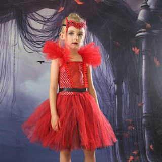 万圣节儿童舞蹈表演服装新款红色女童网纱裙子舞台走秀儿童公主裙
