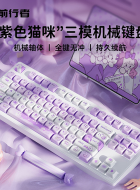 前行者紫色猫咪无线蓝牙机械键盘女生办公专用高颜值打字手感好