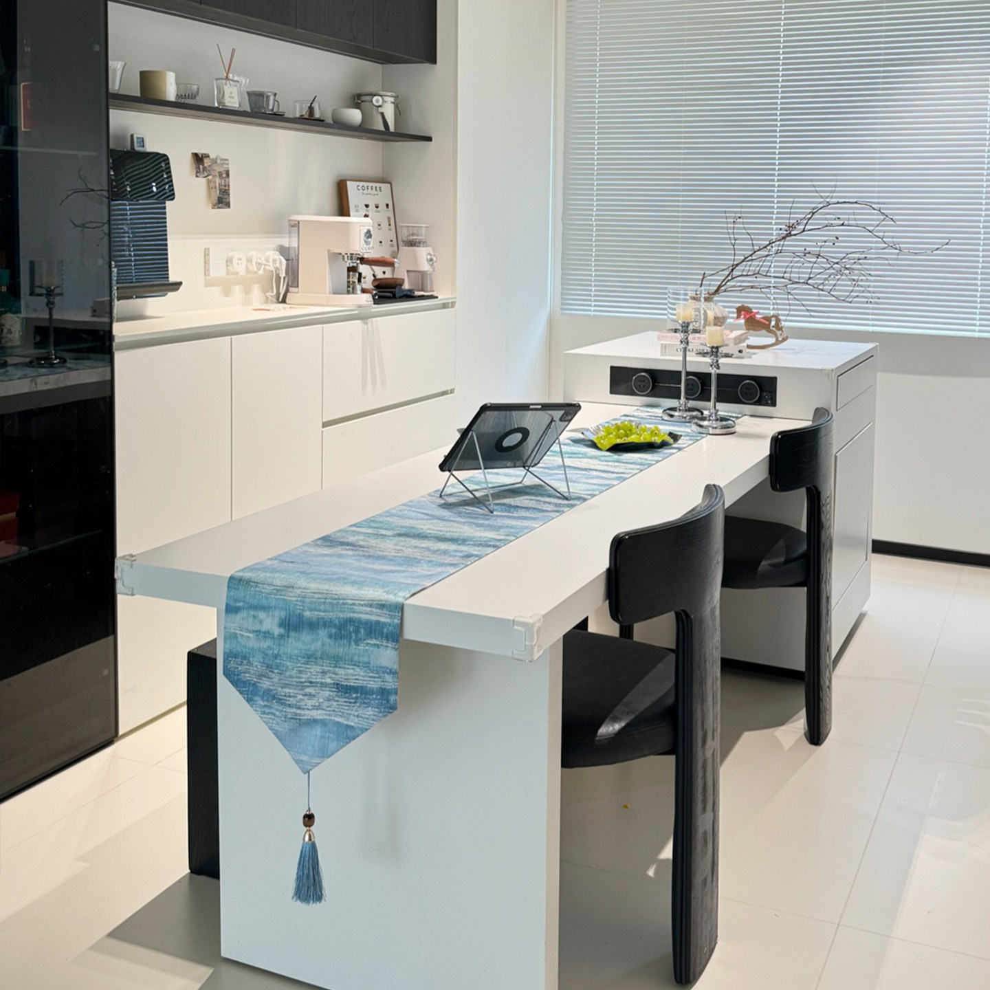 GULAN古兰蓝色桌旗高级感轻奢高端茶几长条布艺盖布定制