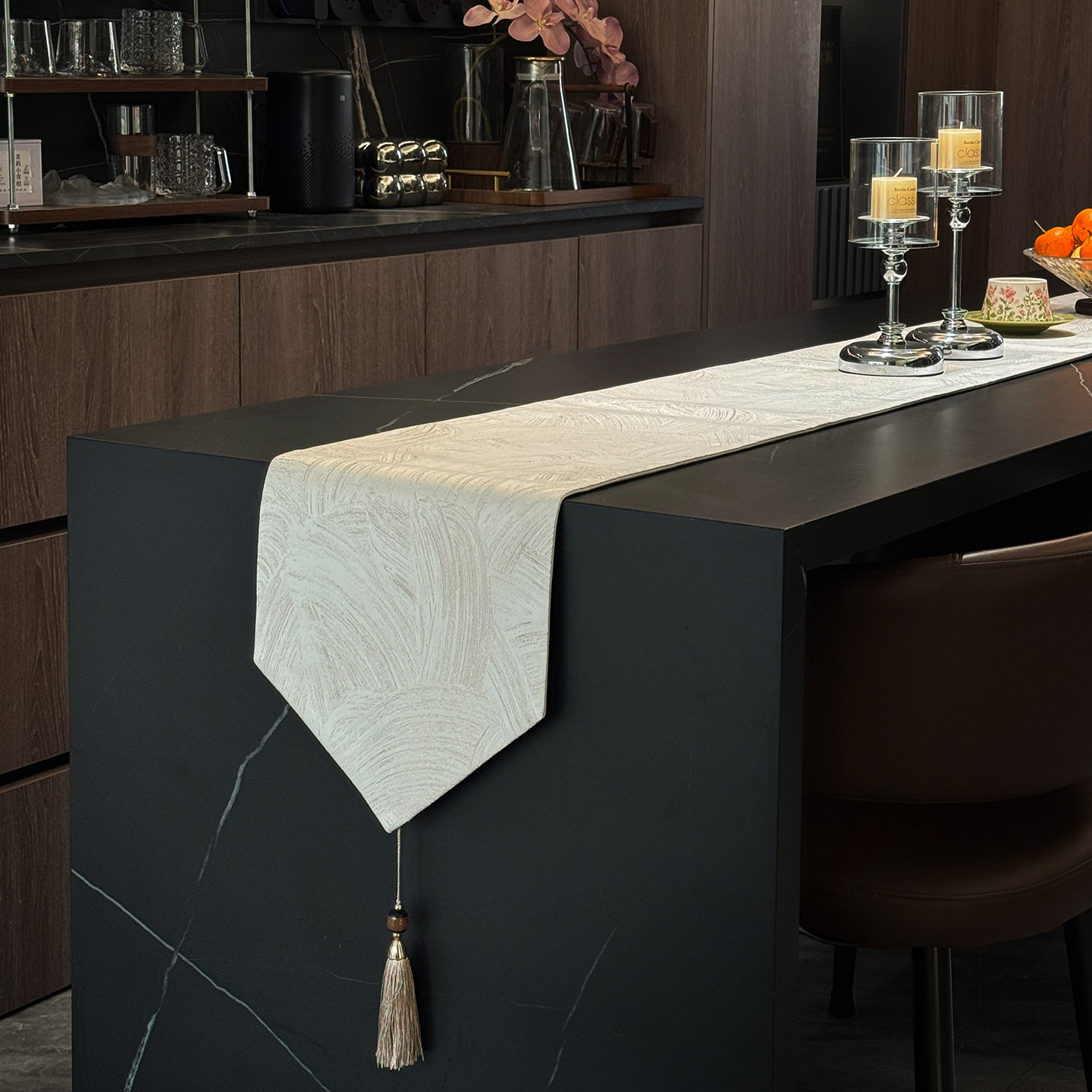 GULAN古兰桌旗轻奢高端高级感布白色色织提花艺长条盖布定制