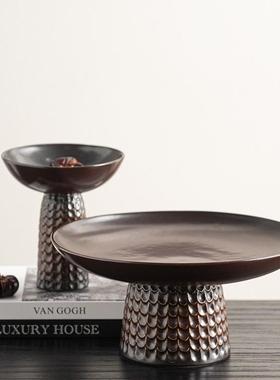 艺贝子侘寂风陶瓷果盘餐桌高脚托盘法式中古茶桌样板房客厅软装饰
