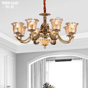 新品美式经典复古别墅吊灯全铜客厅灯具欧式大气餐厅灯卧室吊灯具