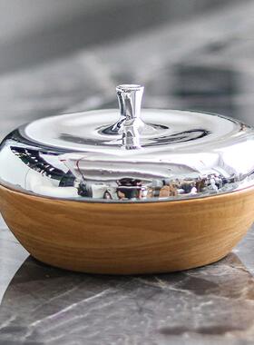 现代北欧轻奢仿木纹储物罐子摆件样板房间客厅电视柜餐厅收纳摆设