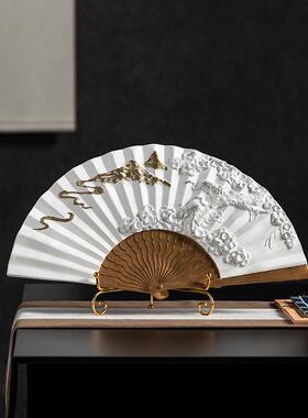 新中式国风扇子扇形摆件家居客厅玄关书房博古架样板间软装饰品
