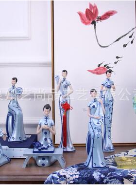 银灰色古典仕女摆件送礼国外客人工艺品新房家居装饰