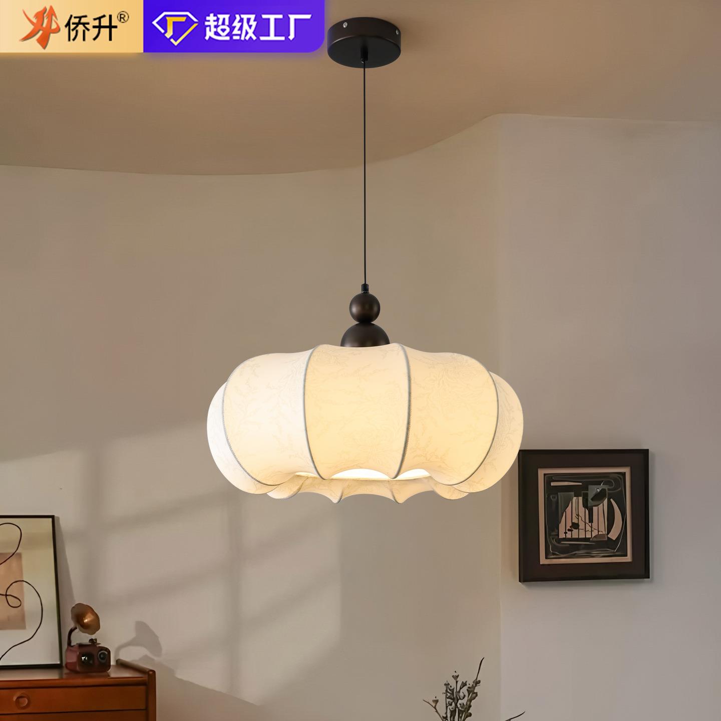 中古风布艺吊灯氛围民宿茶室主卧餐厅卧室灯中山复古蚕丝吸顶灯具