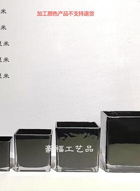 简约水培正方形喷黑白玻璃花瓶透明方缸绿萝水植家居桌面摆件
