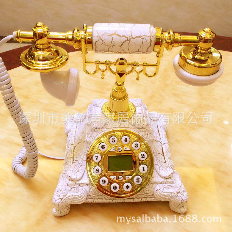 仿古电话机 复古时尚欧式电话机 白色裂纹金电话 家用古董座机