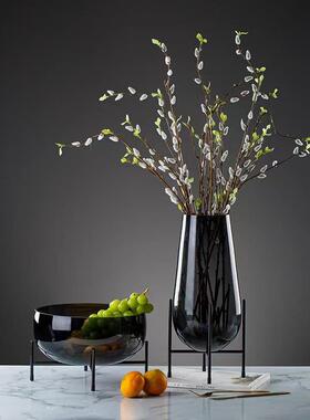轻奢花瓶玻璃水果盘摆件现代简约家用客厅餐桌茶几高端软装装饰品