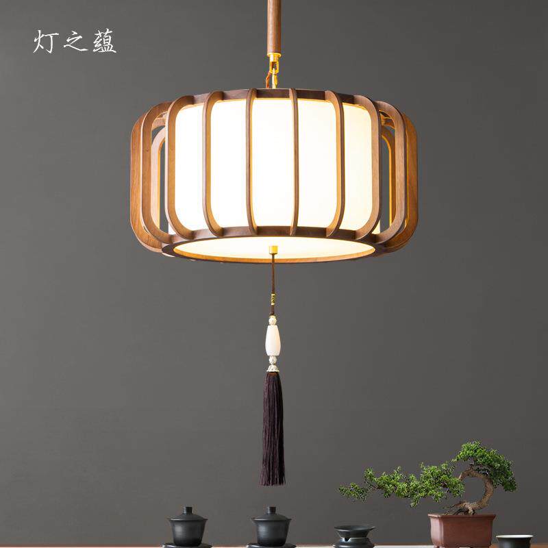 新中式实木吊灯黑胡桃餐厅灯简约大气卧室灯客厅过道吧台茶室灯具