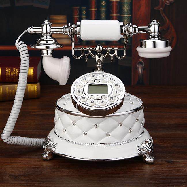 欧式时尚镶钻电话机 宝石白色仿古电话机 创意酒店古董电话座机
