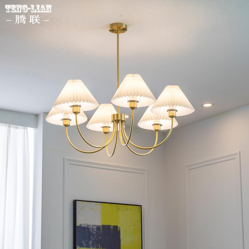 美式现代客厅卧室全铜吊灯简约创意房间儿童吊灯轻奢美欧客房灯具