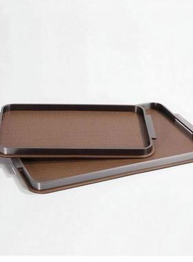 现代轻奢皮革金属托盘样板间客厅茶几餐桌书房桌面收纳装饰品摆件