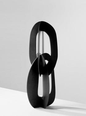 现代简约几何圈圈金属托盘摆件样板间售楼处客厅茶几玄关软装饰品