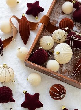 NUCHI跨境圣诞装饰品圣诞球植绒球彩绘球圣诞球圣诞树装饰挂件