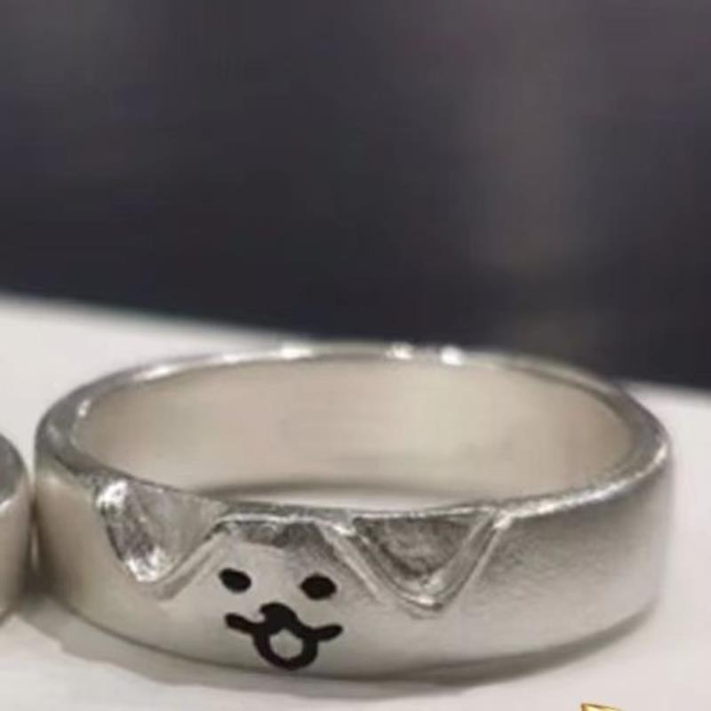 仿银戒指小猫和小狗情侣对戒可爱女友蝴蝶开口D1