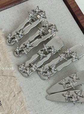 银色鸭嘴夹水钻十字星星设计侧边刘海发夹韩系小众感精致发饰D3