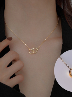 洗澡不用摘玫瑰金简约双环爱心锁骨链钛钢网红项链小众