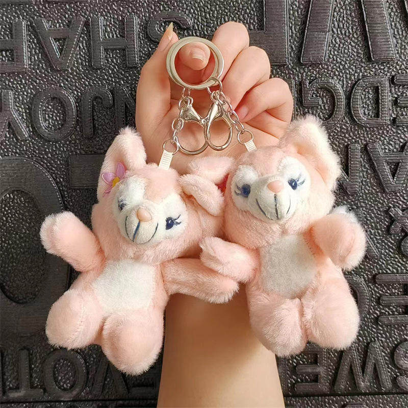粉色狐狸公仔汽车钥匙圈链创意可爱包包娃娃玩具毛绒情侣卡通