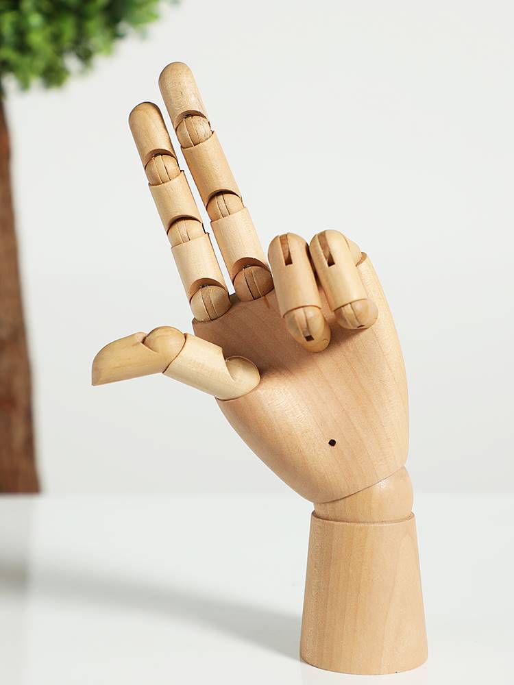 北欧木手简约木制人手摆件活动关节木头手木偶极简装饰实木手模型