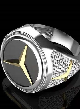 华杰wish创意个性奔驰车标男士戒指欧美朋克风punk嘻哈指环饰品