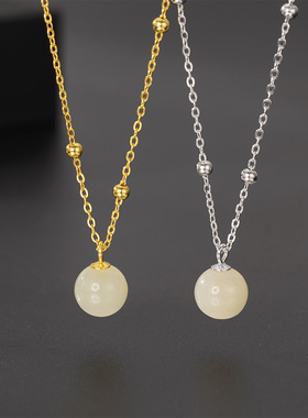 s925纯银天然和田玉珠项链简约时尚感女生锁骨链直播厂家