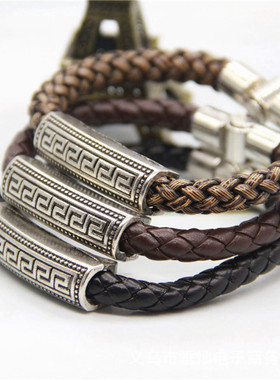 欧美饰品磁铁扣手链情侣手环跨境配饰wish皮绳回形皮革